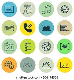 Set Of 16 Universal Editable Icons. Can Be Used For Web, Mobile And App Design. Includes Icons Such As Discussion, Achievement Graph, Job Applicants And More.