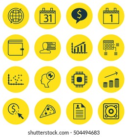 Set Of 16 Universal Editable Icons. Can Be Used For Web, Mobile And App Design. Includes Icons Such As Plot Diagram, Coins Growth, PPC And More.