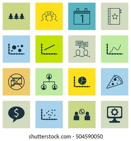 Set Of 16 Universal Editable Icons. Can Be Used For Web, Mobile And App Design. Includes Icons Such As Forbidden Mobile, Sliced Pizza, Circle Graph And More.