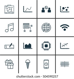 Set Of 16 Universal Editable Icons. Can Be Used For Web, Mobile And App Design. Includes Icons Such As Crotchets, Call Duration, Comparison And More.