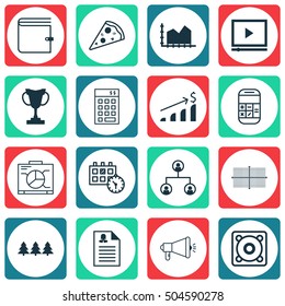 Set Of 16 Universal Editable Icons. Can Be Used For Web, Mobile And App Design. Includes Icons Such As Music, Successful Investment, Media Campaign And More.