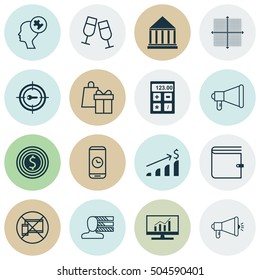Set Of 16 Universal Editable Icons. Can Be Used For Web, Mobile And App Design. Includes Icons Such As Successful Investment, Keyword Marketing, Announcement And More.