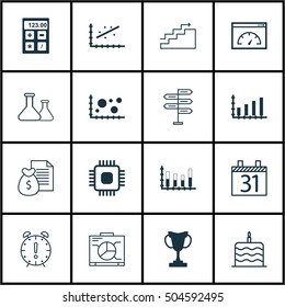 Set Of 16 Universal Editable Icons. Can Be Used For Web, Mobile And App Design. Includes Icons Such As Loading Speed, Segmented Bar Graph, Financial And More.