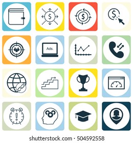 Set Of 16 Universal Editable Icons. Can Be Used For Web, Mobile And App Design. Includes Icons Such As Tournament, Growth, Graduation And More.