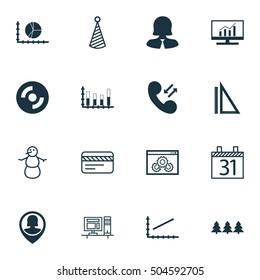 Set Of 16 Universal Editable Icons. Can Be Used For Web, Mobile And App Design. Includes Icons Such As Line Graph, Circle Graph, Cellular Data And More.