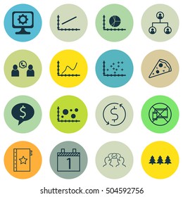 Set Of 16 Universal Editable Icons. Can Be Used For Web, Mobile And App Design. Includes Icons Such As Money Trasnfer, Phone Conference, Plot Diagram And More.