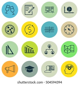 Set Of 16 Universal Editable Icons. Can Be Used For Web, Mobile And App Design. Includes Icons Such As Locate, Brain Process, Computer And More.