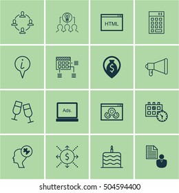 Set Of 16 Universal Editable Icons. Can Be Used For Web, Mobile And App Design. Includes Icons Such As Digital Media, Celebration Cake, Announcement And More.