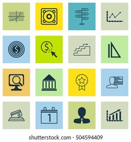 Set Of 16 Universal Editable Icons. Can Be Used For Web, Mobile And App Design. Includes Icons Such As Line Grid, Credit Card, Manager And More.