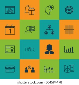 Set Of 16 Universal Editable Icons. Can Be Used For Web, Mobile And App Design. Includes Icons Such As Certificate, Focus Group, Agenda And More.