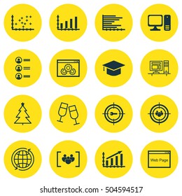 Set Of 16 Universal Editable Icons. Can Be Used For Web, Mobile And App Design. Includes Icons Such As Graduation, Computer, Keyword Marketing And More.