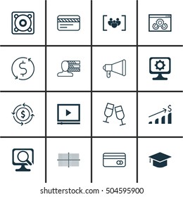 Set Of 16 Universal Editable Icons. Can Be Used For Web, Mobile And App Design. Includes Icons Such As Laptop, Money Trasnfer, Bank Card And More.