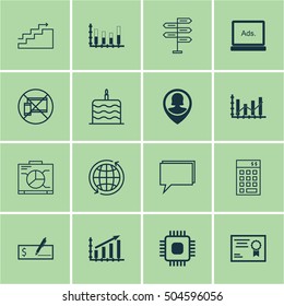 Set Of 16 Universal Editable Icons. Can Be Used For Web, Mobile And App Design. Includes Icons Such As Certificate, World, Profit Graph And More.