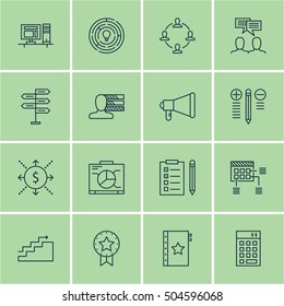 Set Of 16 Universal Editable Icons. Can Be Used For Web, Mobile And App Design. Includes Icons Such As Money, Present Badge, Reminder And More.