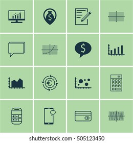 Set Of 16 Universal Editable Icons. Can Be Used For Web, Mobile And App Design. Includes Icons Such As Line Grid, Business Deal, Calculation And More.
