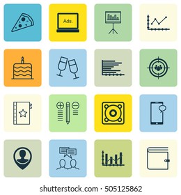 Set Of 16 Universal Editable Icons. Can Be Used For Web, Mobile And App Design. Includes Icons Such As Sliced Pizza, Music, Decision Making And More.