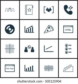 Set Of 16 Universal Editable Icons. Can Be Used For Web, Mobile And App Design. Includes Icons Such As Dynamics, Coding, Sinus Graph And More.