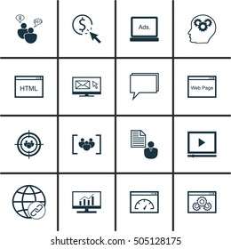 Set Of 16 Universal Editable Icons. Can Be Used For Web, Mobile And App Design. Includes Icons Such As Video Player, Loading Speed, Newsletter And More.