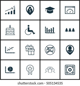 Set Of 16 Universal Editable Icons. Can Be Used For Web, Mobile And App Design. Includes Icons Such As Loading Speed, Present Badge, Successful Investment And More.