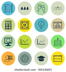 Set Of 16 Universal Editable Icons. Can Be Used For Web, Mobile And App Design. Includes Icons Such As Website, Graduation, Changes Graph And More.