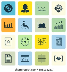 Set Of 16 Universal Editable Icons. Can Be Used For Web, Mobile And App Design. Includes Icons Such As Road Map, Graphical Grid, Focus Group And More.