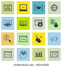 Set Of 16 Universal Editable Icons. Can Be Used For Web, Mobile And App Design. Includes Icons Such As Market Research, PPC, Digital Media And More.