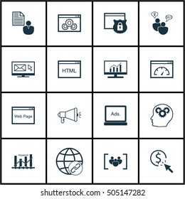 Set Of 16 Universal Editable Icons. Can Be Used For Web, Mobile And App Design. Includes Icons Such As Media Campaign, PPC, Website Performance And More.
