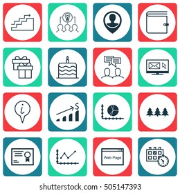 Set Of 16 Universal Editable Icons. Can Be Used For Web, Mobile And App Design. Includes Icons Such As Info Pointer, Appointment, Successful Investment And More.
