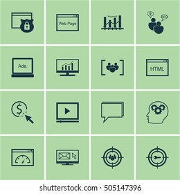 Set Of 16 Universal Editable Icons. Can Be Used For Web, Mobile And App Design. Includes Icons Such As Keyword Marketing, PPC, Loading Speed And More.