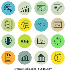 Set Of 16 Universal Editable Icons. Can Be Used For Web, Mobile And App Design. Includes Icons Such As Curriculum Vitae, Collaboration, Successful Investment And More.