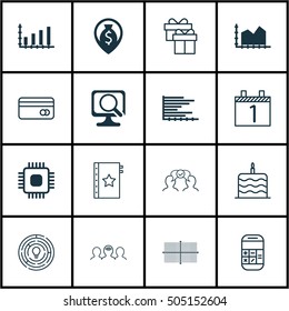 Set Of 16 Universal Editable Icons. Can Be Used For Web, Mobile And App Design. Includes Icons Such As Chip, Money Navigation, Dynamics And More.