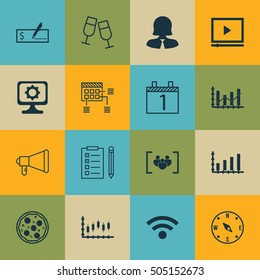 Set Of 16 Universal Editable Icons. Can Be Used For Web, Mobile And App Design. Includes Icons Such As Raise Diagram, Stock Market, PC And More.