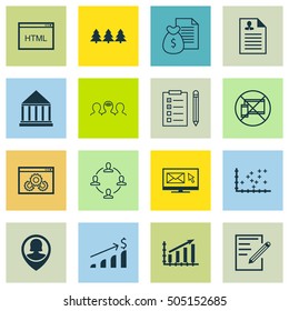Set Of 16 Universal Editable Icons. Can Be Used For Web, Mobile And App Design. Includes Icons Such As Pin Employee, Website Performance, Holiday Ornament And More.