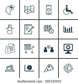 Set Of 16 Universal Editable Icons. Can Be Used For Web, Mobile And App Design. Includes Icons Such As Winter, Currency Recycle, Accessibility And More.