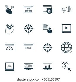 Set Of 16 Universal Editable Icons. Can Be Used For Web, Mobile And App Design. Includes Icons Such As Brain Process, Newsletter, PPC And More.