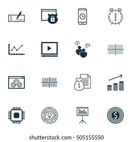 Set Of 16 Universal Editable Icons. Can Be Used For Web, Mobile And App Design. Includes Icons Such As Report, Coins Growth, Innovation And More.