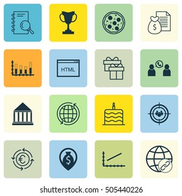 Set Of 16 Universal Editable Icons. Can Be Used For Web, Mobile And App Design. Includes Icons Such As Education Center, Coding, Analysis And More.
