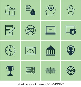 Set Of 16 Universal Editable Icons. Can Be Used For Web, Mobile And App Design. Includes Icons Such As Brain Process, Shopping, Paper And More.