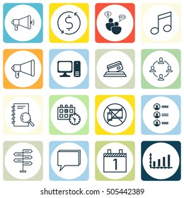 Set Of 16 Universal Editable Icons. Can Be Used For Web, Mobile And App Design. Includes Icons Such As Analysis, Forbidden Mobile, Crotchets And More.