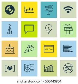 Set Of 16 Universal Editable Icons. Can Be Used For Web, Mobile And App Design. Includes Icons Such As Profit Graph, Bars Chart, Birthday Hat And More.