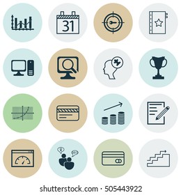 Set Of 16 Universal Editable Icons. Can Be Used For Web, Mobile And App Design. Includes Icons Such As Date, SEO Brainstorm, Human Mind And More.
