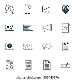 Set Of 16 Universal Editable Icons. Can Be Used For Web, Mobile And App Design. Includes Icons Such As Discussion, Investment, Circle Graph And More.