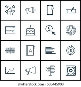 Set Of 16 Universal Editable Icons. Can Be Used For Web, Mobile And App Design. Includes Icons Such As Music, Website, Warranty And More.