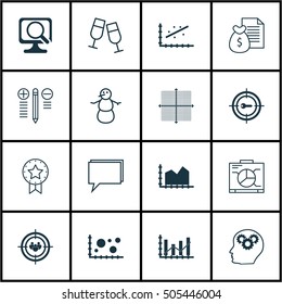 Set Of 16 Universal Editable Icons. Can Be Used For Web, Mobile And App Design. Includes Icons Such As Keyword Marketing, Board, Laptop And More.