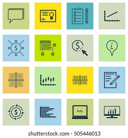 Set Of 16 Universal Editable Icons. Can Be Used For Web, Mobile And App Design. Includes Icons Such As Money Recycle, Digital Media, Info Pointer And More.