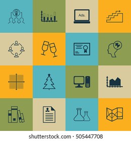 Set Of 16 Universal Editable Icons. Can Be Used For Web, Mobile And App Design. Includes Icons Such As Certificate, Sequence Graphics, Human Mind And More.
