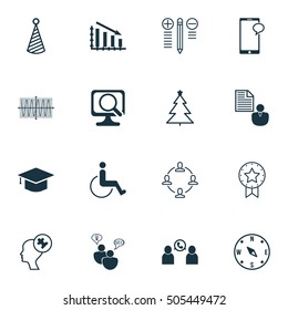 Set Of 16 Universal Editable Icons. Can Be Used For Web, Mobile And App Design. Includes Icons Such As Birthday Hat, Report, Decision Making And More.