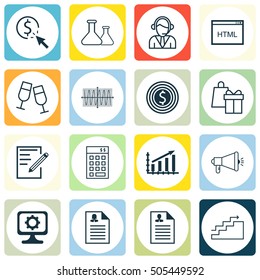 Set Of 16 Universal Editable Icons. Can Be Used For Web, Mobile And App Design. Includes Icons Such As Profit Graph, Coding, PC And More.