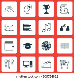 Set Of 16 Universal Editable Icons. Can Be Used For Web, Mobile And App Design. Includes Icons Such As Desktop Computer, Growth, Schedule And More.