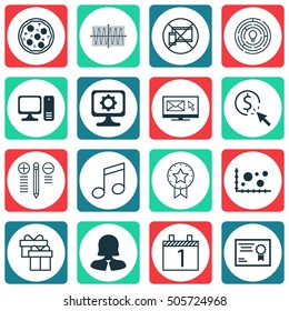 Set Of 16 Universal Editable Icons. Can Be Used For Web, Mobile And App Design. Includes Icons Such As Forbidden Mobile, Pizza Meal, Present Badge And More.